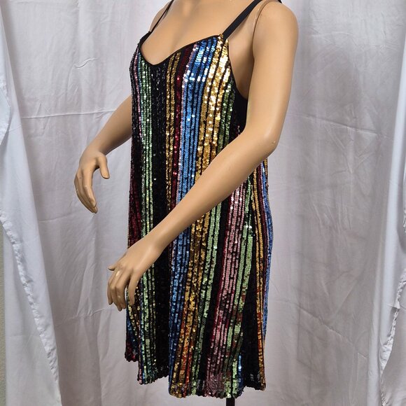 Torrid multi-color sequin stripes knee-length dress EUC fancy Torrid size 0 - Picture 2 of 16